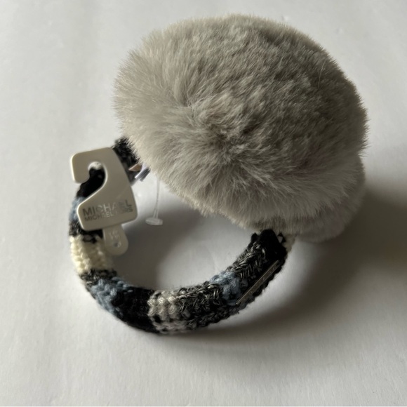 MICHAEL KORS TWEED STRIPE FAUX FUR EARMUFFS OS GRAY/BLUE NWT main image 4